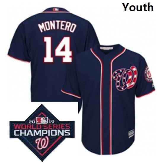 Youth Majestic Washington Nationals 14 Miguel Montero Navy Blue Alternate 2 Cool Base MLB Stitched 2019 World Series Champions Patch Jersey